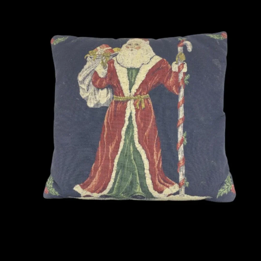CHRISTMAS THROW PILLOWS -- Set of 2, Classic Santa/Winter Sleigh Scene, Vintage